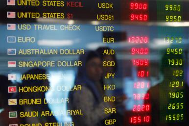Currency exchange prices on display